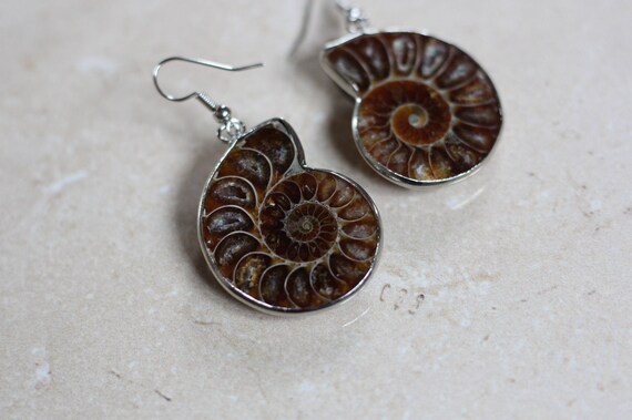 AMMONITE EARRINGS - Fossil earrings - Ammonites - Crystal - Archaeology - Sacred Geometry - Fractal - Shell Jewellery - Handmade Earrings