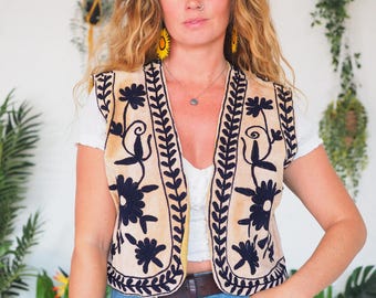 REVERSIBLE BOHO WESTE - Samt - Vintage - 60er 70er Boho - Cotton Festival Gilet - Cottage core - 90er Western - S