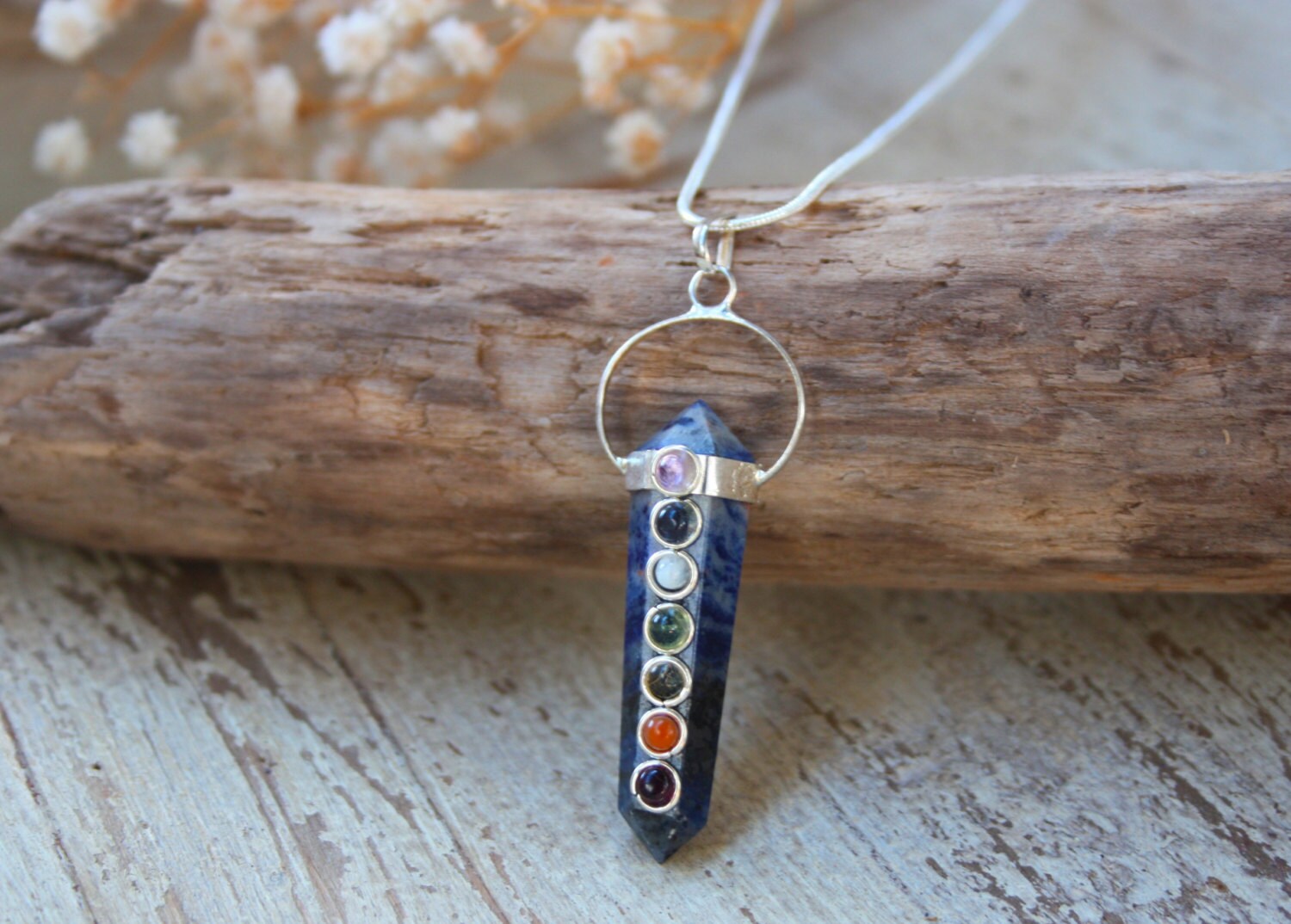 thumbnail image 2 of Wire Wrap Rainbow Crystal Pendant - 7 Chakra Necklace - Reiki Healing Charged - Handmade In USA 2 of 6