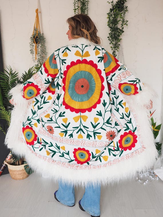 PENNY LANE COAT - Afghan Coat - Unisex - Vintage - Embroidered Fur coat - Embroidery - 70's Hippie Jacket - Rainbow - Retro Psychedelic 60's