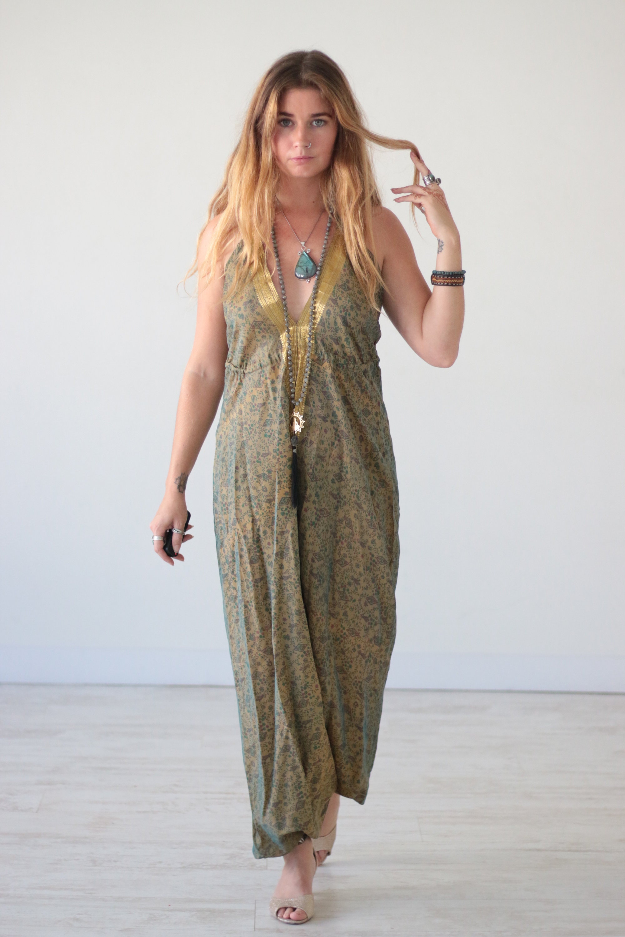 TWO TONE JUMPSUIT Silk Wedding Christening Occasion Vintage