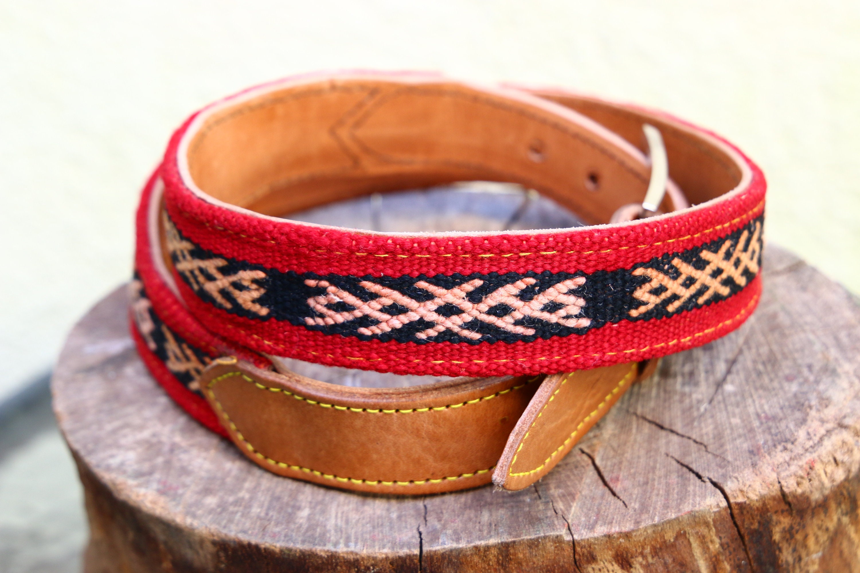 Vintage Kilim Belt Medium Size Kilim Leather Belt Unique 