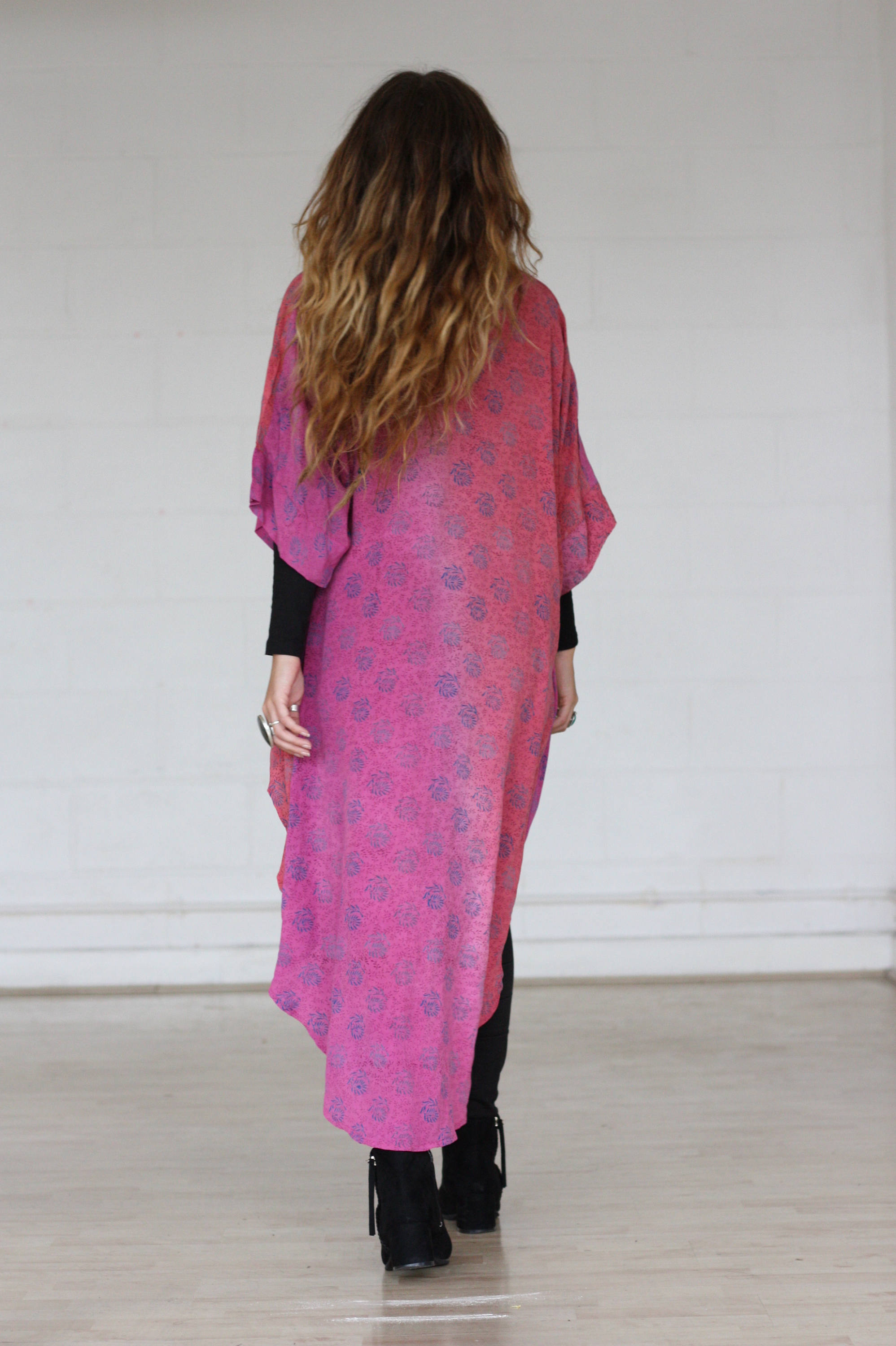 PAISLEY WATERFALL KIMONO Pink Kimono Silk Cardigan Cover Up