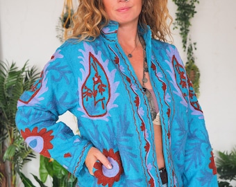 BESTICKTE BAUMWOLLJACKE - Wendemantel - Zara Style - Mexikanische - Indische Baumwolle - Boho Festival - Sommer - Folklore Floral