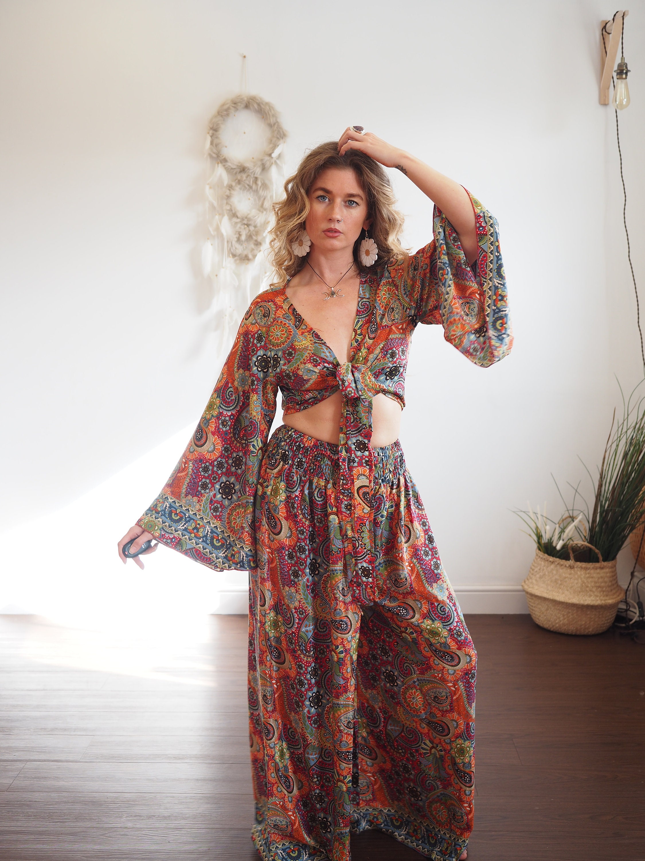 70's GODDESS SET - Silk Bell sleeve & Trouser set - Co-ord - Flared ...