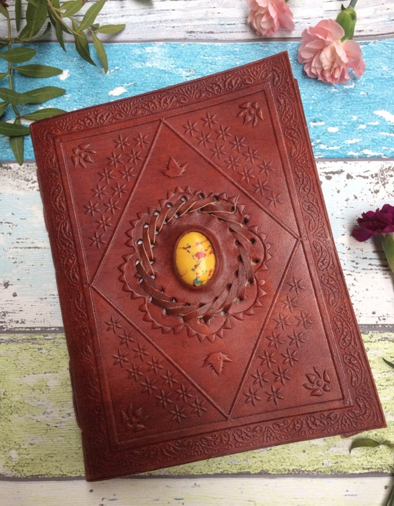MEDIUM CRYSTAL JOURNAL - 8 x 6 - Leather Notebook - Diary - Crystal Journal - Scrapbook - Diary - Travel - Spell Book - Photo album - D&D