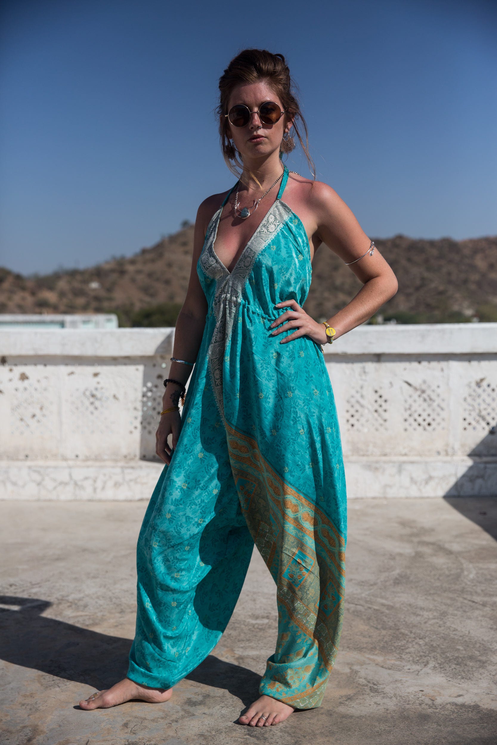 GOA JUMPSUIT - Limited Edition Silk Jumpsuit- Handmade- Vintage Sari Jumpsuit- Festival- Hippie