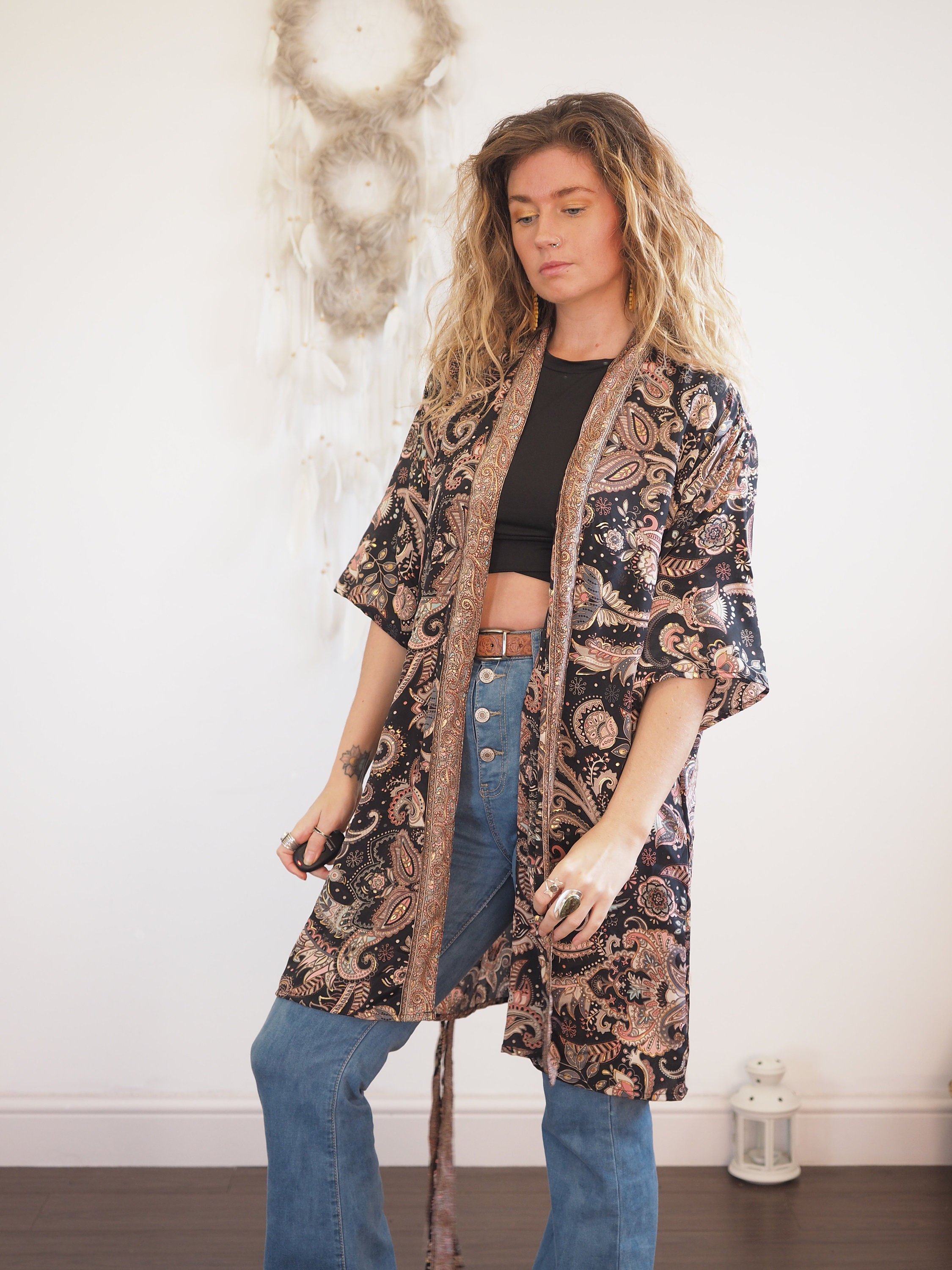 MID LENGTH JACKET Indian Silk Kaftan Cover Up Bohemian