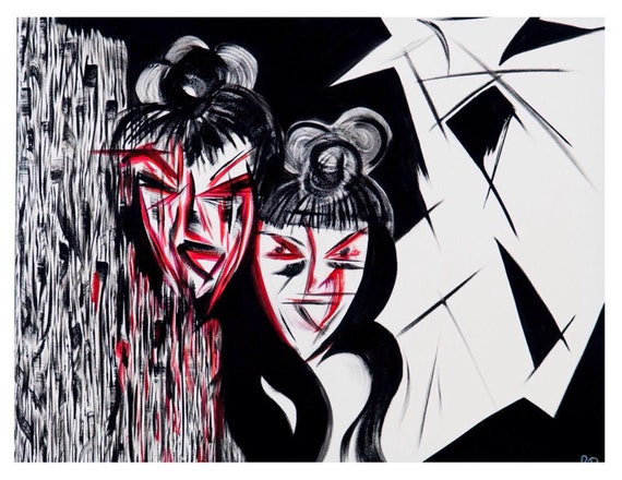 SHE - Abstract faces Print - A4 Black & White Art - Screen print - Trippy - Female art - Women Art - Spiritual Painting - Spirit Artwork