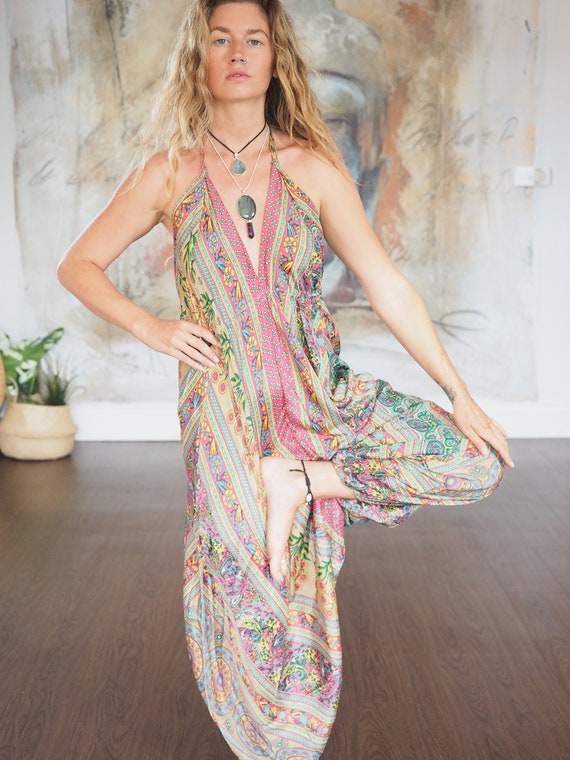 PAISLEY HAREM JUMPSUIT - Playsuit With pockets! - Super Soft Silk - 70's - 60's - Halterneck dungarees - Ruby Sparrow hippie Festival pants