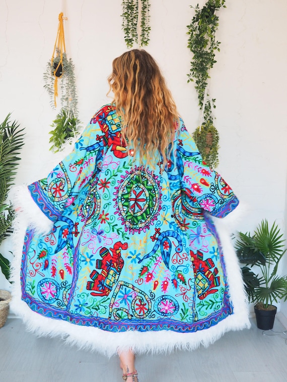 REVERSIBLE FESTIVAL COAT - Afghan - Unisex - Vintage - Embroidered Faux Fur coat - Embroidery - 70's Hippie Winter Jacket
