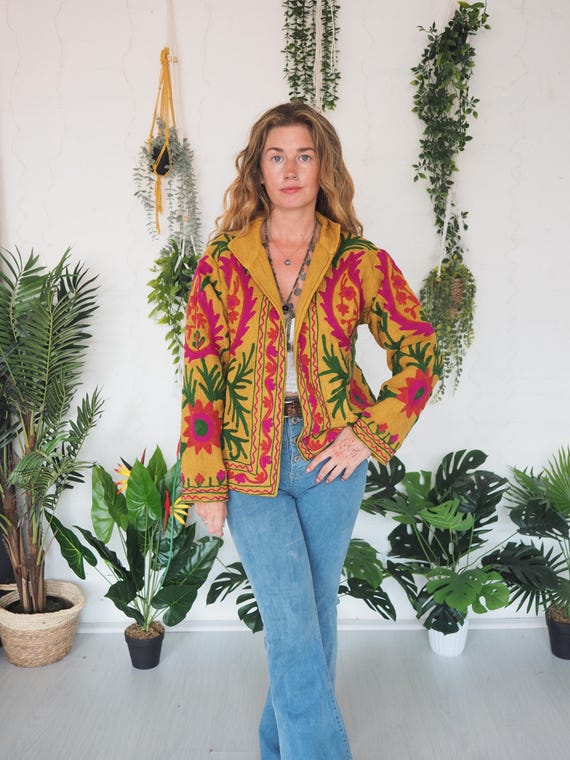 VINTAGE EMBROIDERED JACKET - 60's 70's Embroidery Coat - Zara Style  - Indian - Cotton Autumn Jacket - Festival - Summer