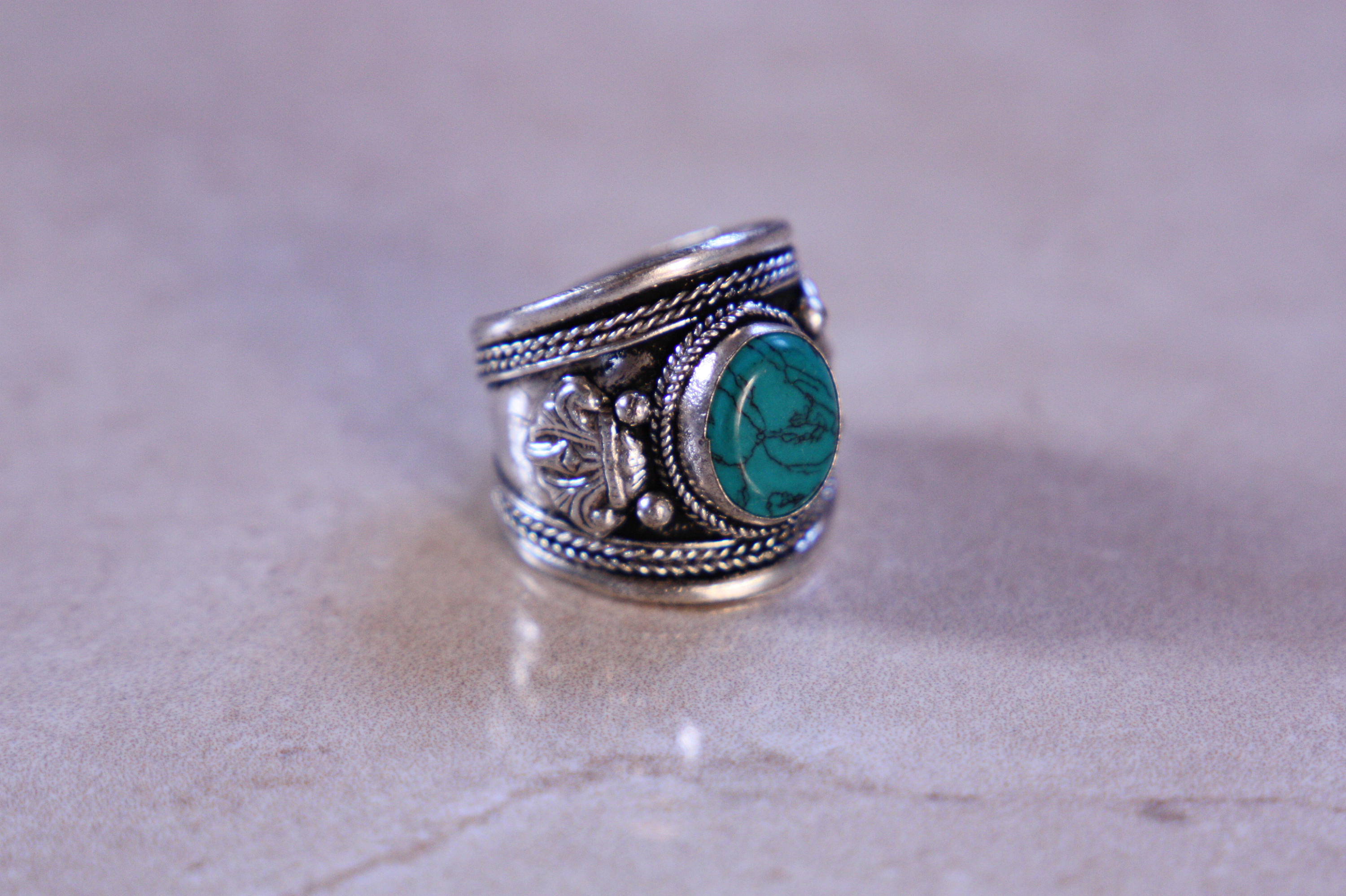 TURQUOISE FILIGREE RING Vintage Ring Tibetan Style Spiritual Statement ring Unisex