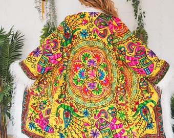 BESTICKTE WENDEJACKE - Unisex Vintage 70er 60er Hippie Mantel - Herren - Festival Jacke - Boho Mantel Mantel - Large