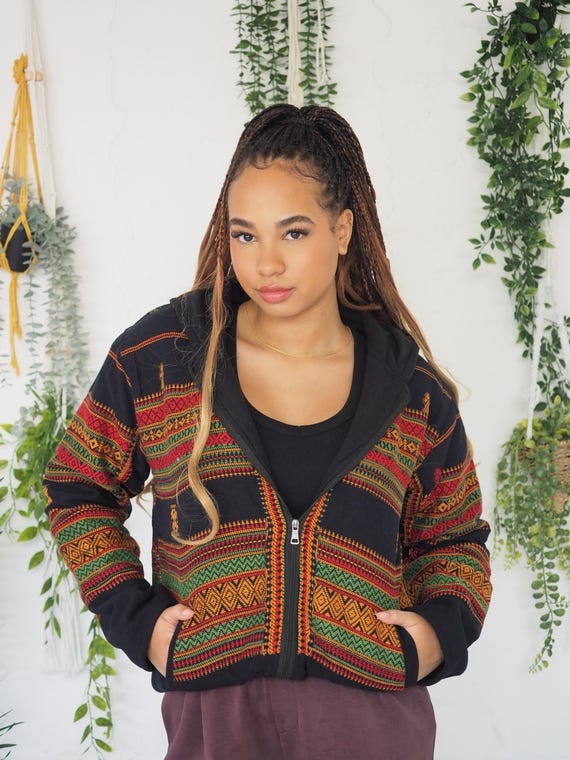 AZTEC FLEECE JACKET - Unisex Thermal Coat - Uk 8-14 - Warm Cotton Hoodie - Winter Clothing - Vintage Style Cosy Jacket - Casual Active Wear