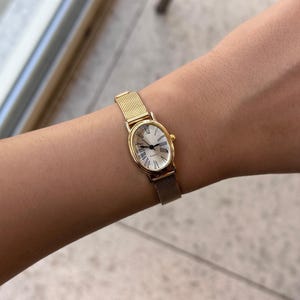 Gold Oval Womens Watch: Minimal Mesh Band Elegant Timeless Wristwatch
