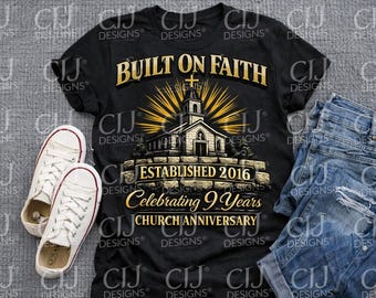 Diseño PNG de aniversario de la Iglesia Construida sobre la Fe / Celebración del 9.º aniversario (descarga digital)