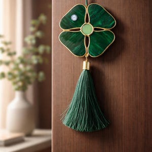 Beymen Home Emerald Floral Tray, Gold Edge Tassel Accent Object