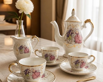 Vintage fijn porselein koffieservies Romantische Europese Rococo Revival koffieservies Marie Antoinette-stijl glansporselein verzameldecor