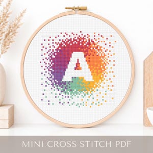 Rainbow Letter A Cross Stitch Pattern, Pixel Monogram Embroidery Chart, Easy Colourful Initial Needlework Design, Instant PDF Download
