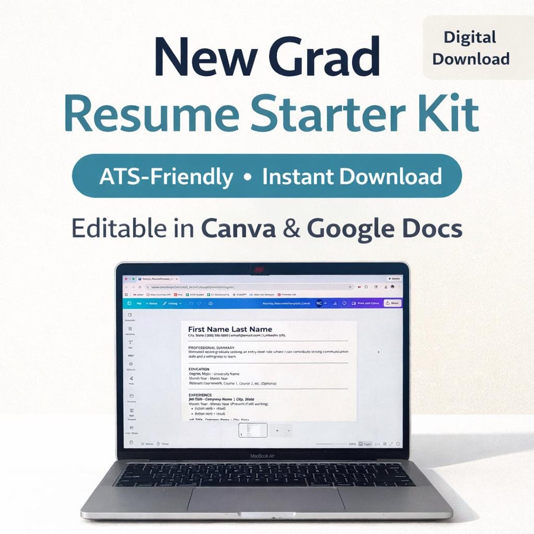 New Grad Resume Template Kit | Ats-friendly, Canva, Google Docs ...