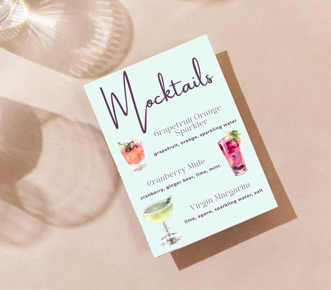 Mocktails Party Menu | Cocktail Drink Sign Editable Template (digital ...
