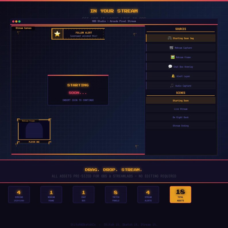 Retro Arcade Stream Overlay Pack | 8-bit Pixel Stream Setup (digital ...