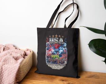 USA Fireworks Flag Tote Bag | Patriotic Fourth of July Canvas Tote