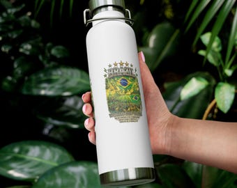 Brazil Flag Crest water bottle | 22oz Vacuum Insulated Bottle