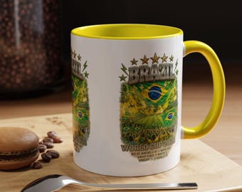 Brazil World Cup 2026 Accent Coffee Mug | Brazil Flag Soccer Design