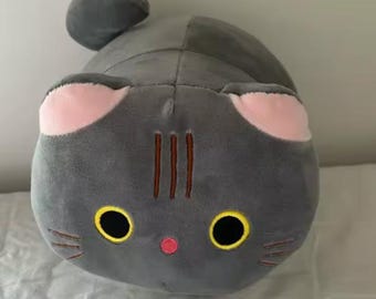 Cute Gray Cat Plush Pillow | Kawaii Kitty Stuffed Animal | Soft Round Cat Cushion | Cozy Room Decor Cat Lovers 20cm
