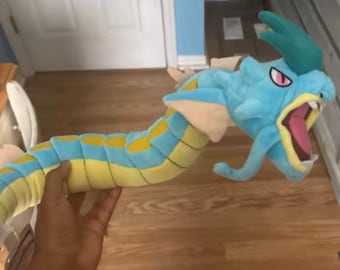 Shiny Blue Sea Serpent Plush Inspired Monster Toy | Long Dragon Plush | Handmade Anime Style Stuffed Creature 51cm