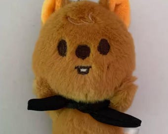 Caramel Bear Plush Keychain, Soft Teddy Bag Charm, Embroidered Face Mini Animal Accessory