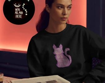 Glow in the Dark Embroidered Cheshire Cat Sweatshirt, Cat Lover Alice in Wonderland Gift