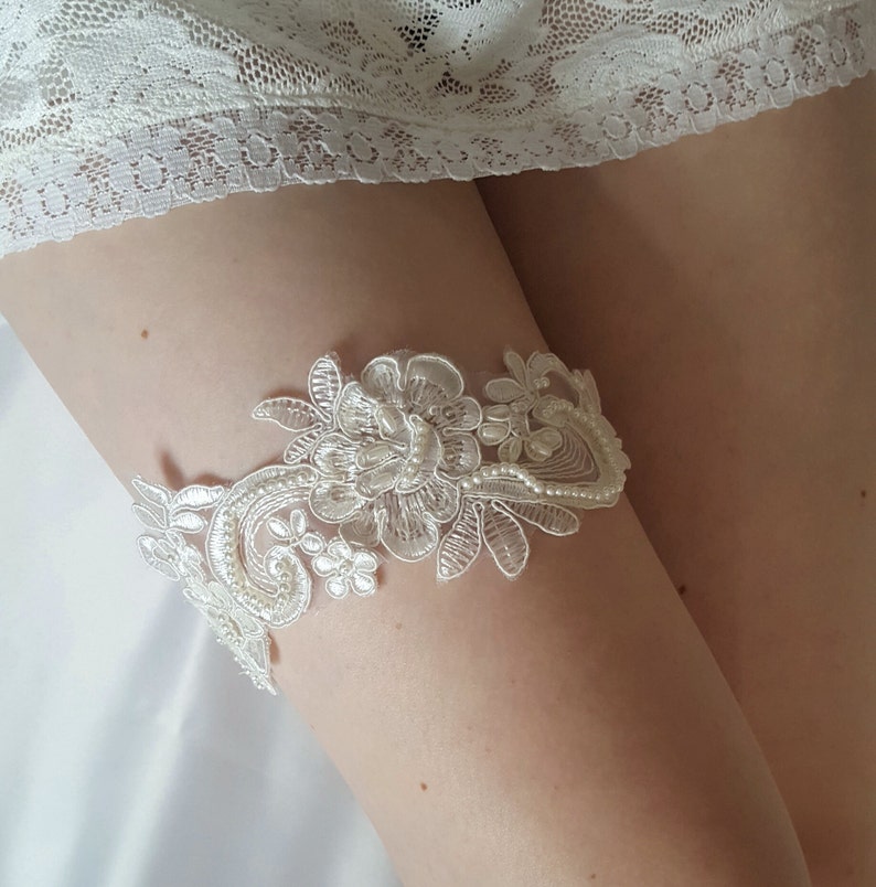 Ivory garter lace garter bridal garter Embellished floral Etsy