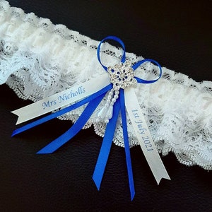 Personalisiertes Strumpfband royalblau - Wunschtext