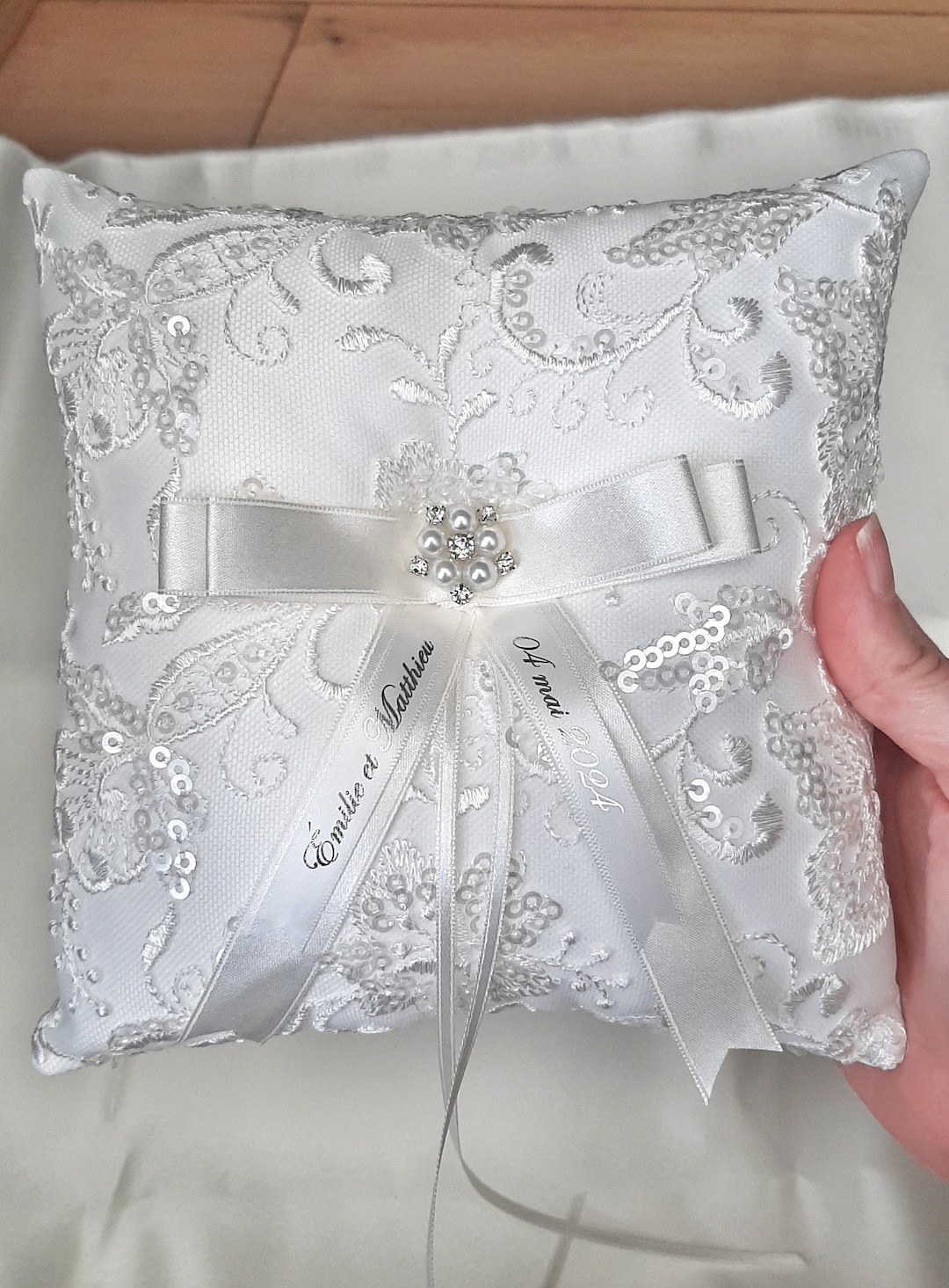 Personalised Wedding Ring Pillow With Choice of Luxury Embellishment ...