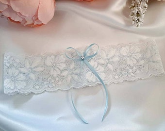 Light blue wedding garter, blue and ivory flat garter, something blue garter, wedding gift for the bride to be, hen party gift