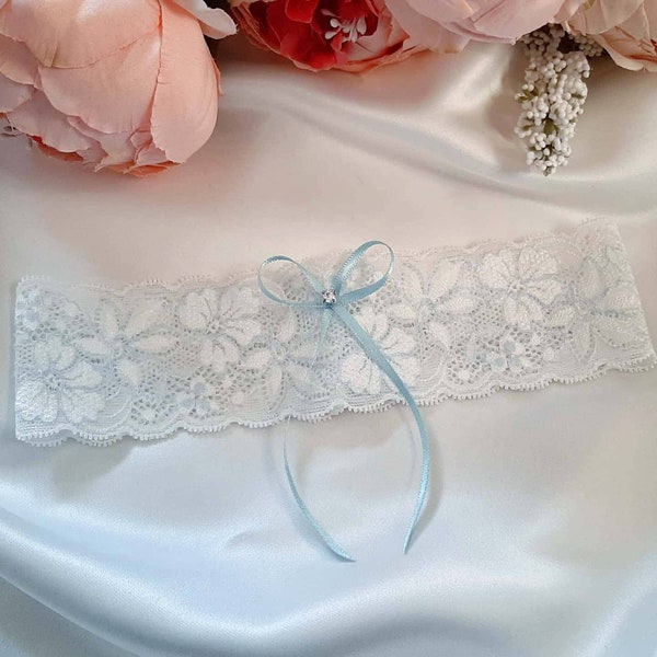 Light blue wedding garter, blue and ivory flat garter, something blue garter, wedding gift for the bride to be, hen party gift