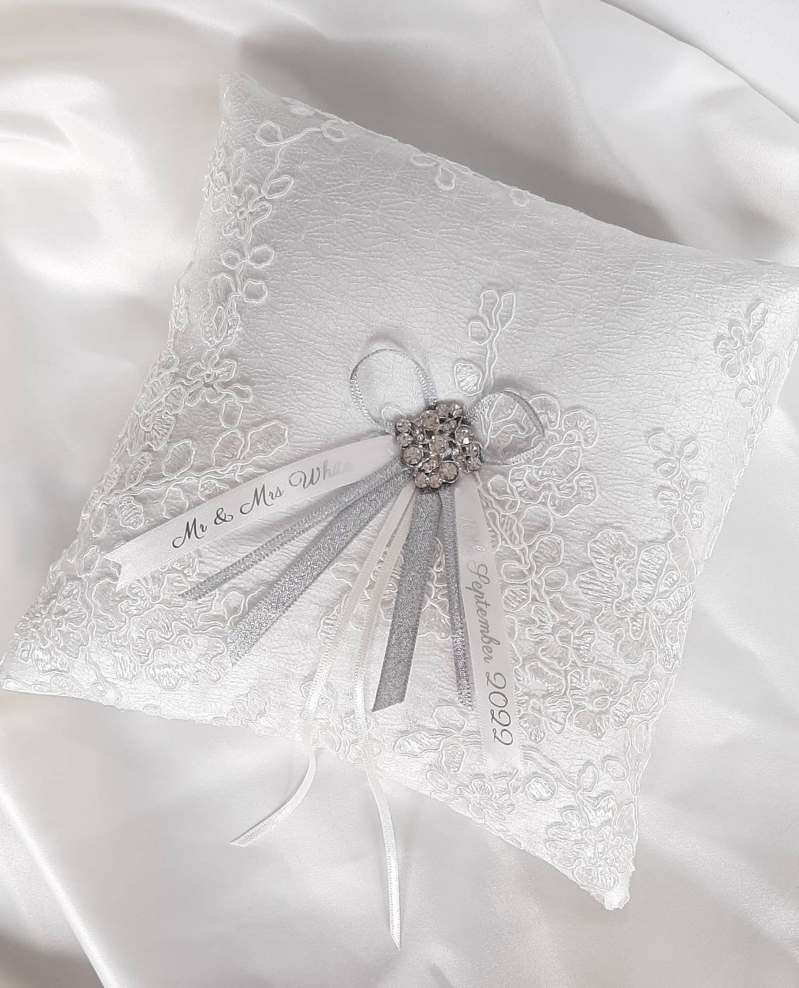 Square Ring Pillow Wedding Bridal Ring Holder Cushion Crystal  White Pink 