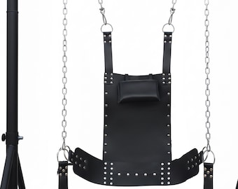 Columpio de cuero negro resistente, hamaca colgante para parejas, duradera y elegante para adultos.