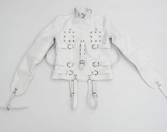 Camisa de fuerza de cuero de vaca negro auténtico, camisa de fuerza de cuero resistente