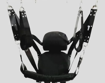 Columpio colgante de cuero negro resistente para parejas. Hamaca duradera y elegante para adultos - Versión Premium