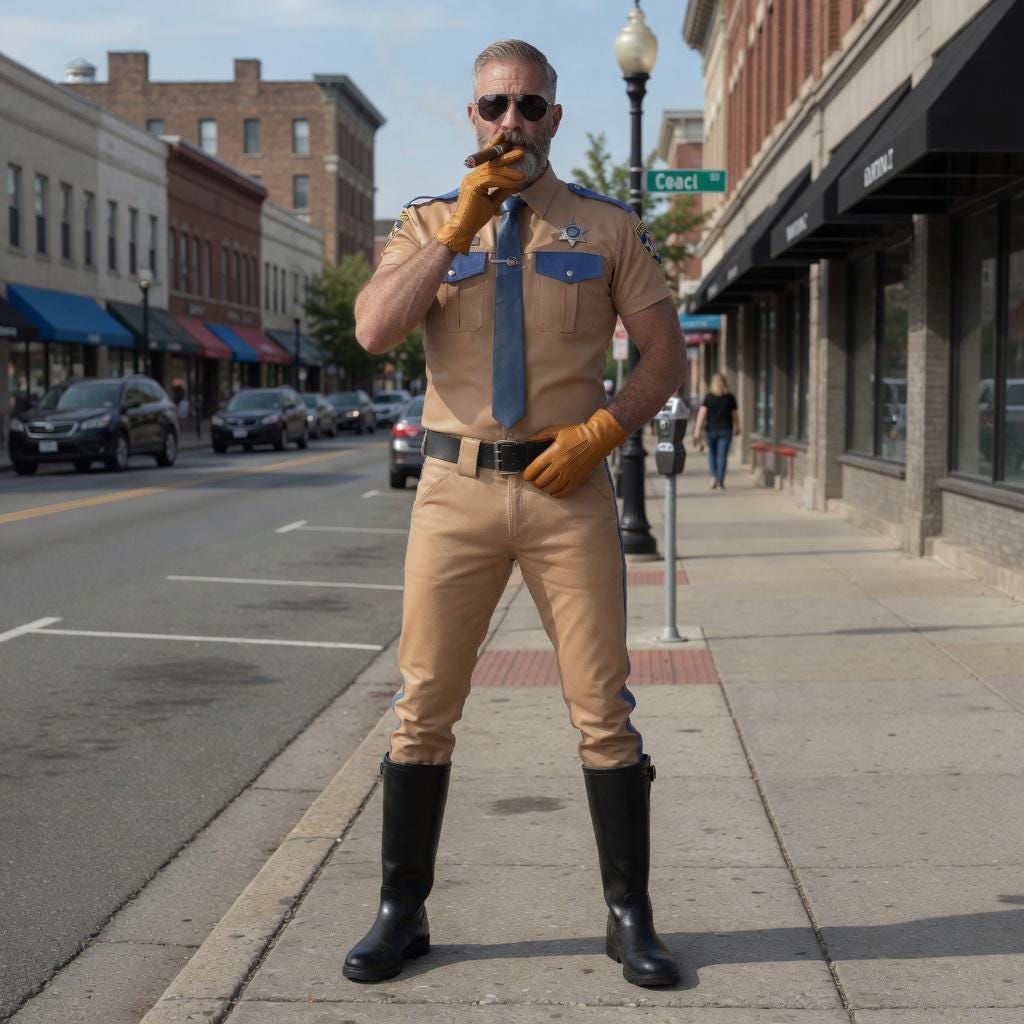 Tan Leather Sheriff Uniform Costume Deputy Shirt, Pants, Belt, Gloves, Boots