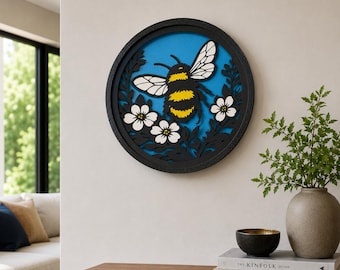 Bumble Bee Paper Cut Shadowbox, Layered Bee Art, Honeycomb Nature Decor, 3D Framed Hanging
