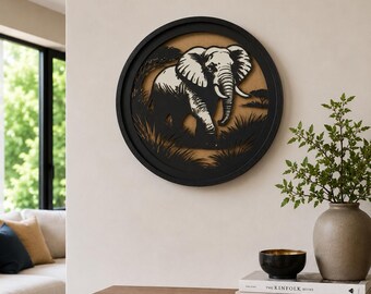 Layered Paper Elephant Shadowbox, Safari Animal Wall Art, 3D Framed Decor