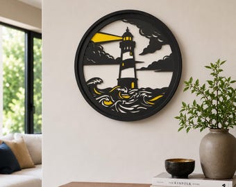 Layered Paper Lighthouse Shadowbox, Coastal Nautical Wall Art, 3D Beach House Decor