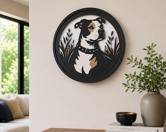 Pitbull Paper Cut Shadowbox, Layered Dog Portrait Wall Art, Framed Pet Decor