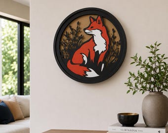 Layered Paper Fox Shadowbox, Woodland Nature Wall Art, Framed Hanging Decor