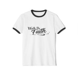 Walk By Faith script arrow Ringer T-Shirt | Christian faith typography |camiseta de fe cristiana